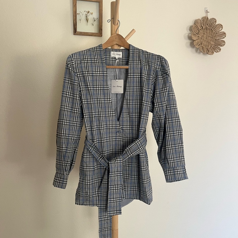 Gray Plaid Women's Blazer
